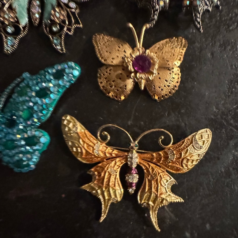 Colorful Butterfly Brooch Set moth VINTAGE rhinestone retro - Picture 2 of 5